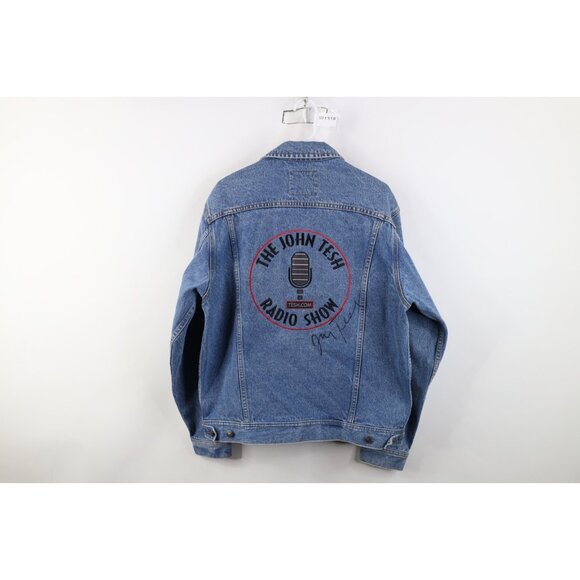 Vtg 90s Y2K Mens Large Autographed The John Tesh Radio Show Denim Trucker Jacket